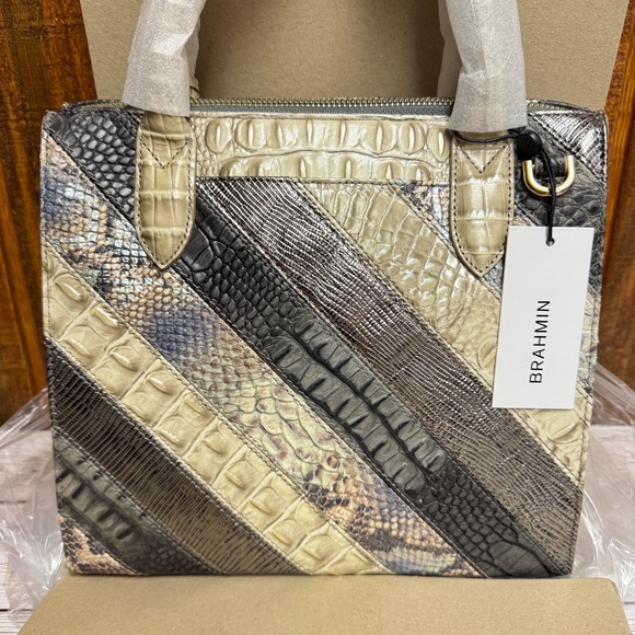 Brahmin Small Caroline Leather Satchel - Anthracite Flashback - Picture 2 of 6